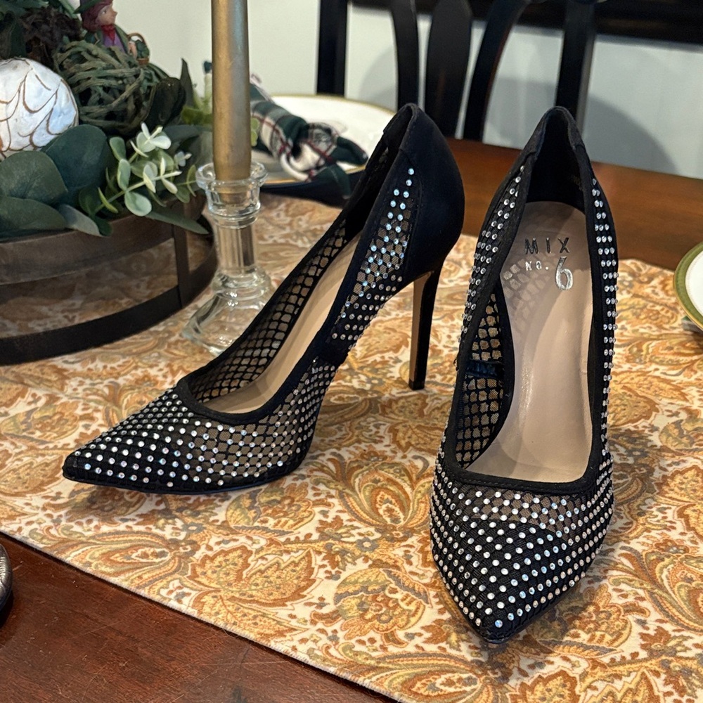 Mix No. 6 Black and Silver Mesh Stiletto Heels